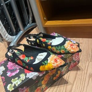 Dolce & Gabbana Black Floral Slingback Flats